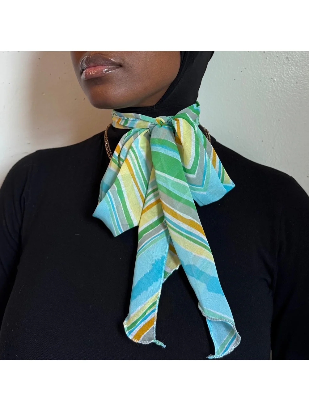 Y2K Sheer Chevron Scarf Blue Green Yellow Neck Scarf Headband